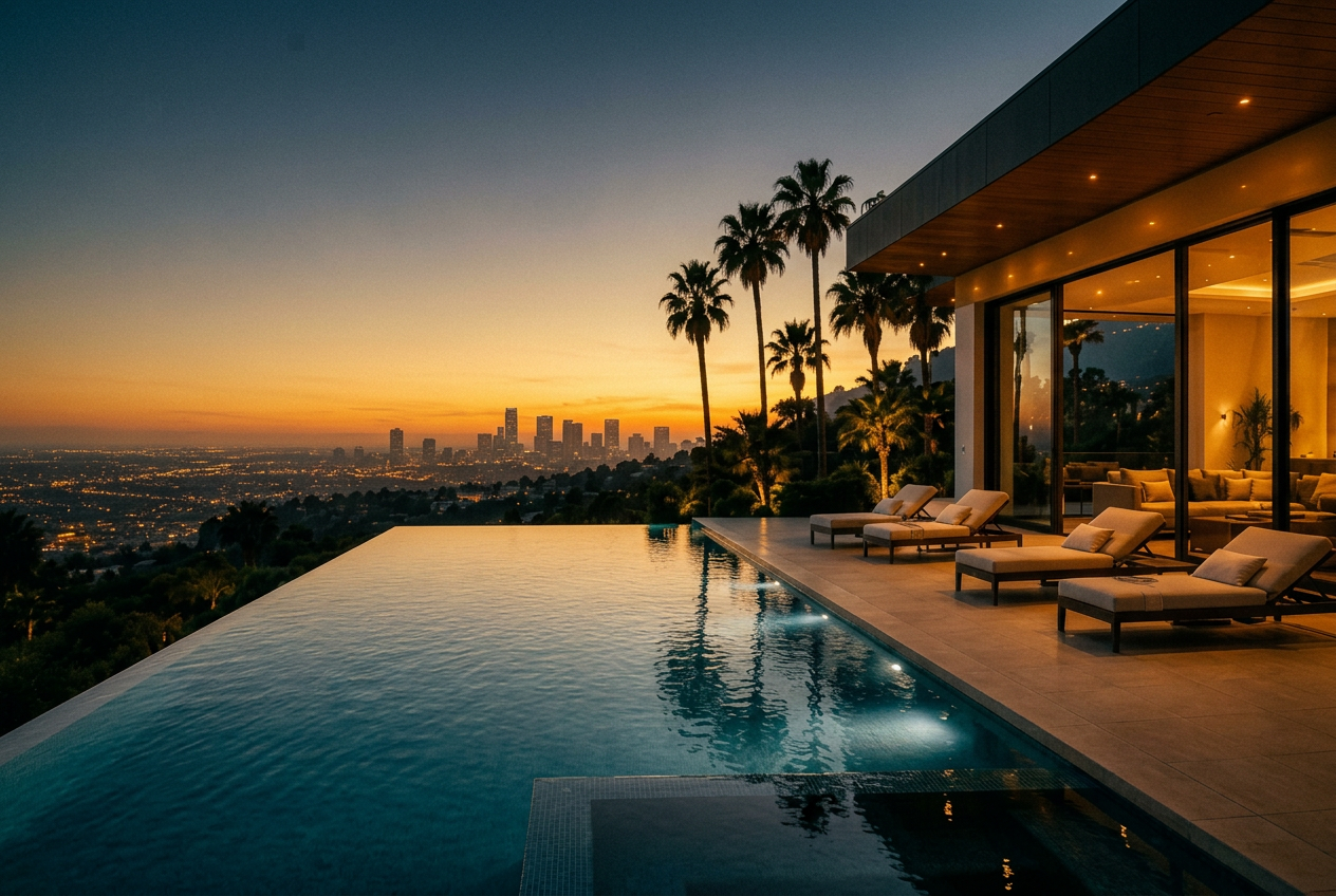 Luxury patio with LA skyline view